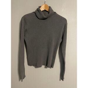 Vintage Gap Sweater Womens Medium Gray Ribbed Cotton Turtleneck Pullover 90s